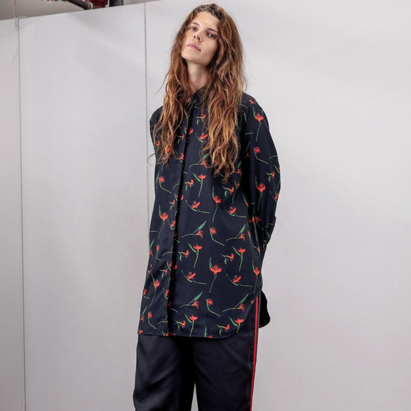 ROUCHA Women's TEO Floral Callared Button up Shirt black size B fits 6/8 - Picture 1 of 11